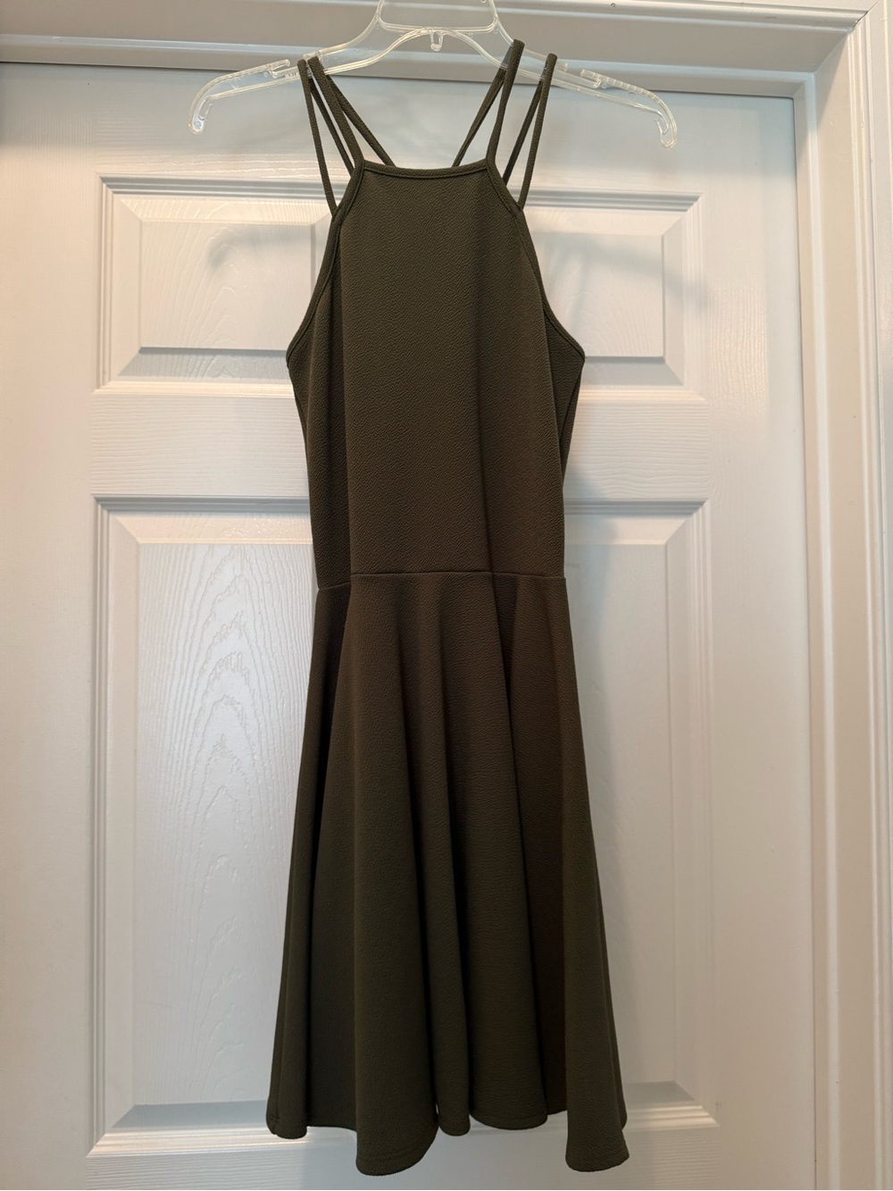 Olive Green Strappy Fit-and-Flare Dress